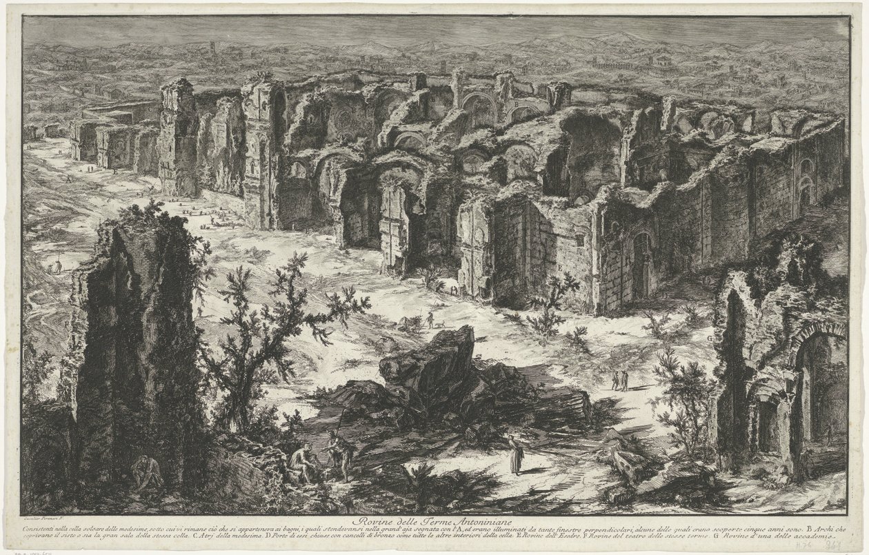 Thermen van Caracalla te Rom Ruinerna av Antoninian Baths (titel på objektet) Gezichten op Rome (serietitel) Utsikt över Rom designad och graverad av Giambattista Piranesi-arkitekten Ve (nez) iano (serietitel) av Giovanni Battista Piranesi