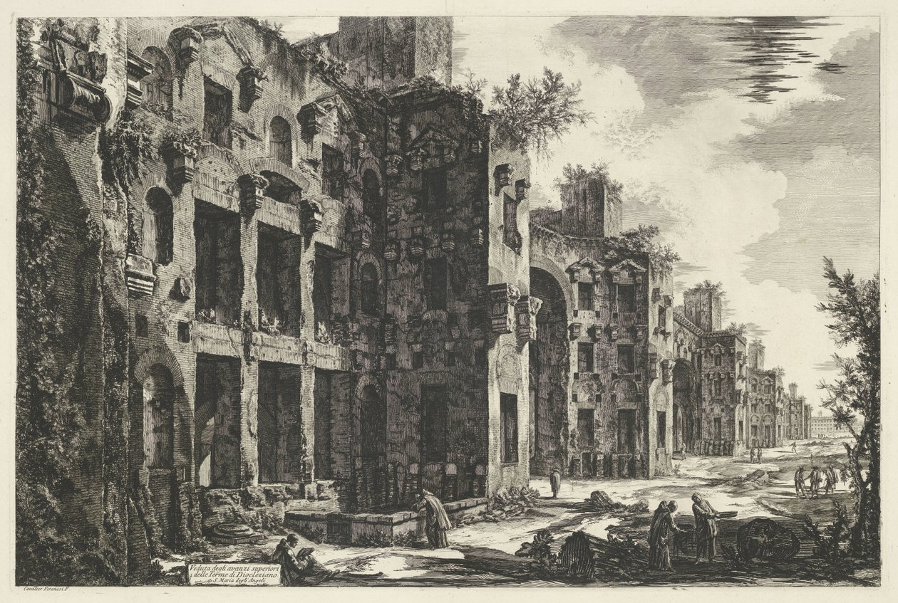 Thermen van Diocletianus i Rom Utsikt över de övre lämningarna av Diocletianus bad i S. Maria degli Angeli (titel på objektet) Gezichten op Rome (serietitel) Utsikt över Rom designad och graverad av Giambattista Piranesi-arkitekten Ve (nez) iano (seri) av Giovanni Battista Piranesi
