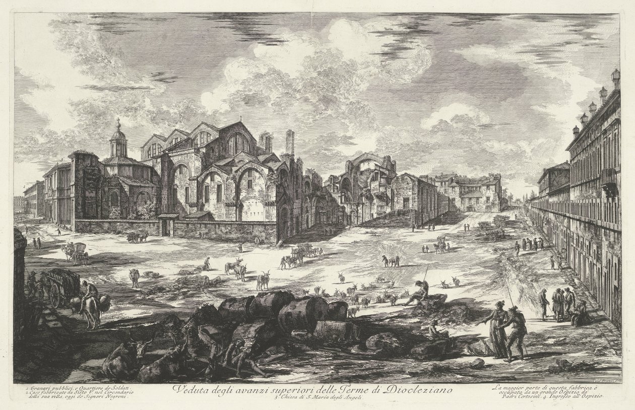 Thermen van Diocletianus te Rom Vy över de övre lämningarna av Dioclazianos bad (titel på objektet) Gezichten op Rome (serietitel) Utsikt över Rom designad och graverad av Giambattista Piranesi-arkitekten Ve (nez) iano (serietitel) av Giovanni Battista Piranesi
