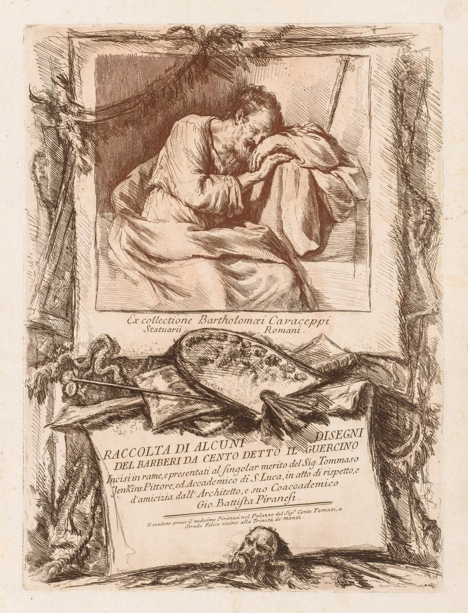 Titelsida för samling av några teckningar av Barberi från Cento Ietto il Gerucino, 1764. av Giovanni Battista Piranesi