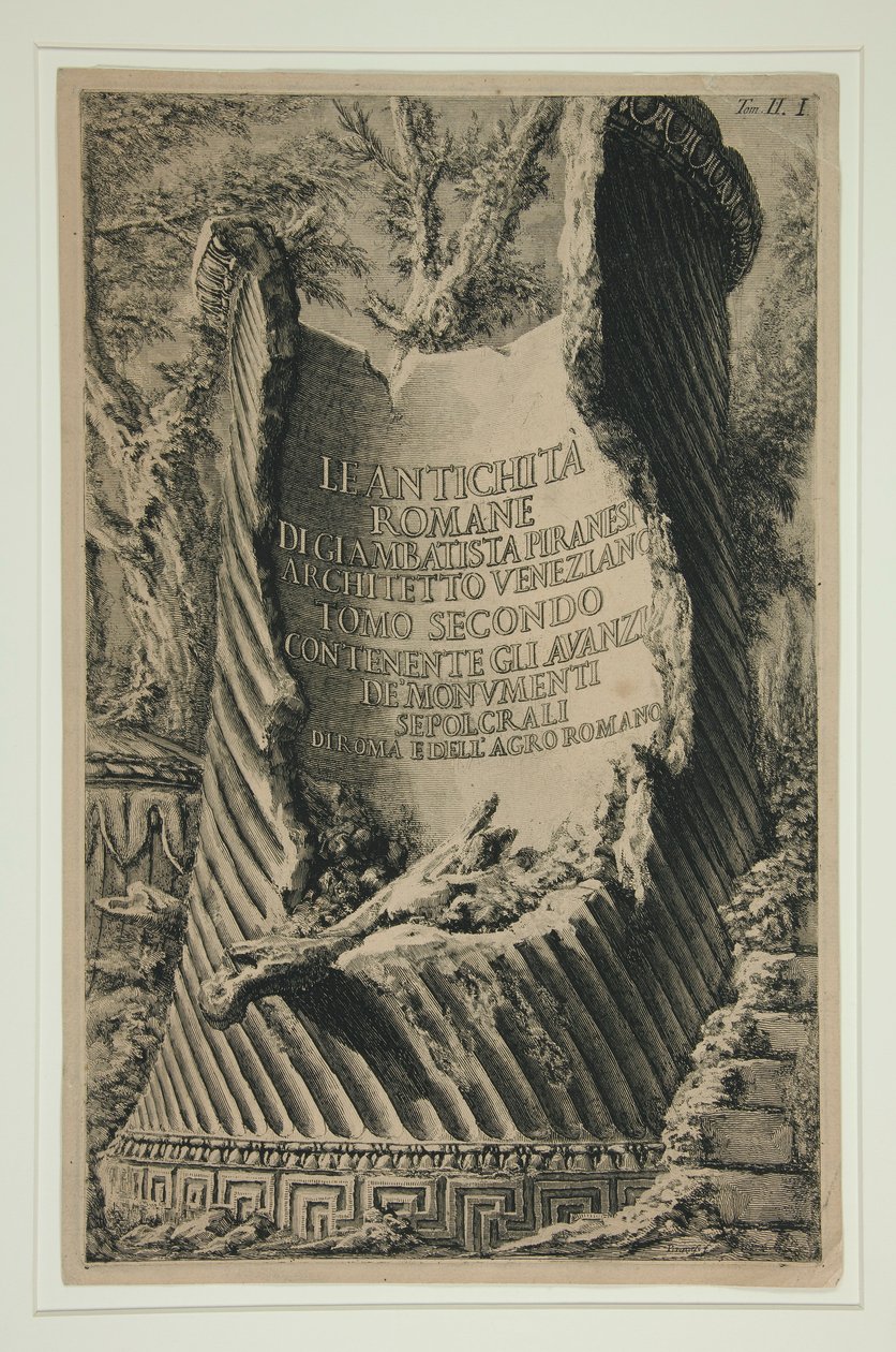 Titelsida till volym II av Le Antichità? Roman: Antikviteterna? Romane av Giambatista Piranesi venetiansk arkitekt Andra volymen som innehåller resterna av av Giovanni Battista Piranesi