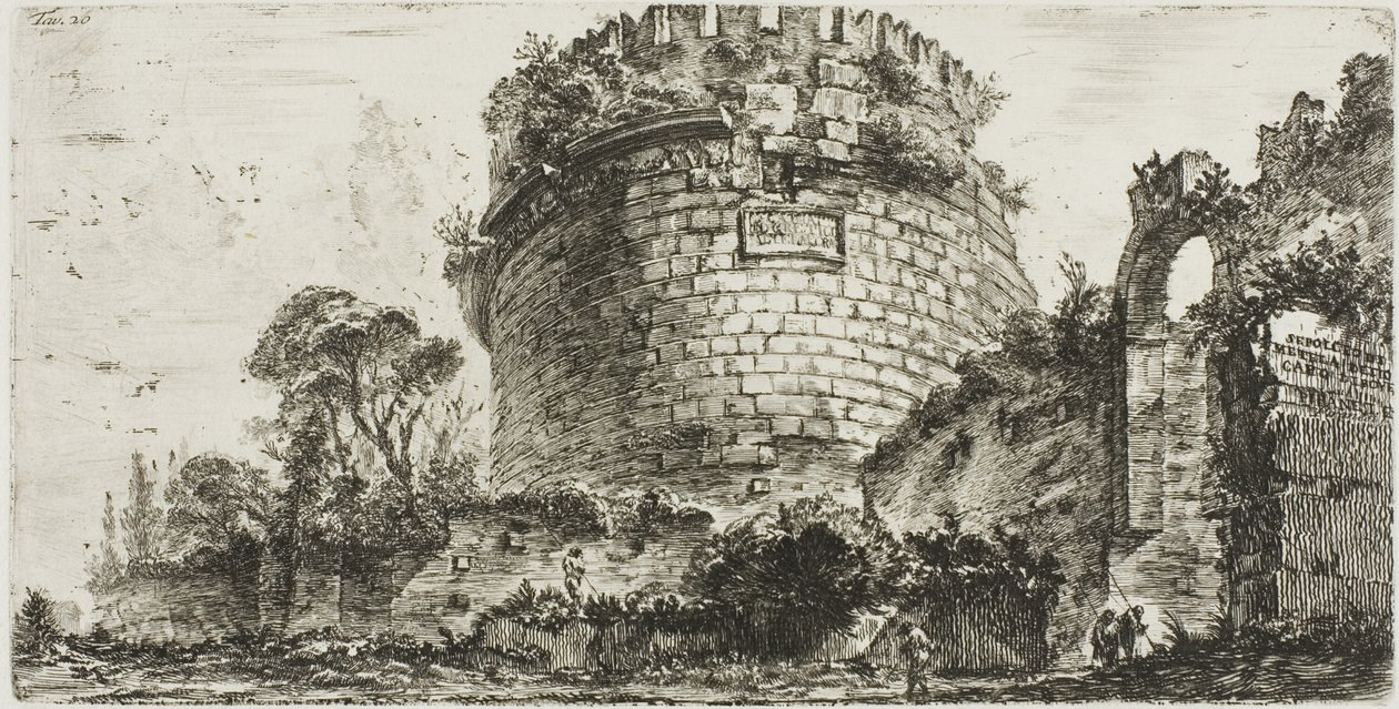 Caecilia Metellas grav som heter Capo di Bove [Oxehuvud], skylt tjugo från Some Views of Triumphal Arches och andra monument av Giovanni Battista Piranesi