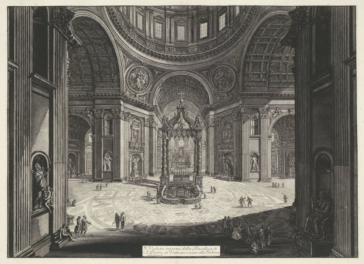 Transept van de Sint-Pietersbasiliek te Vaticaanstad Interiörvy av Peterskyrkan i Vatikanen nära Tribuna (titel på objektet) Gezichten op Rome (serietitel) Utsikt över Rom designad och graverad av Giambattista Piranesi-arkitekten Ve ( av Giovanni Battista Piranesi