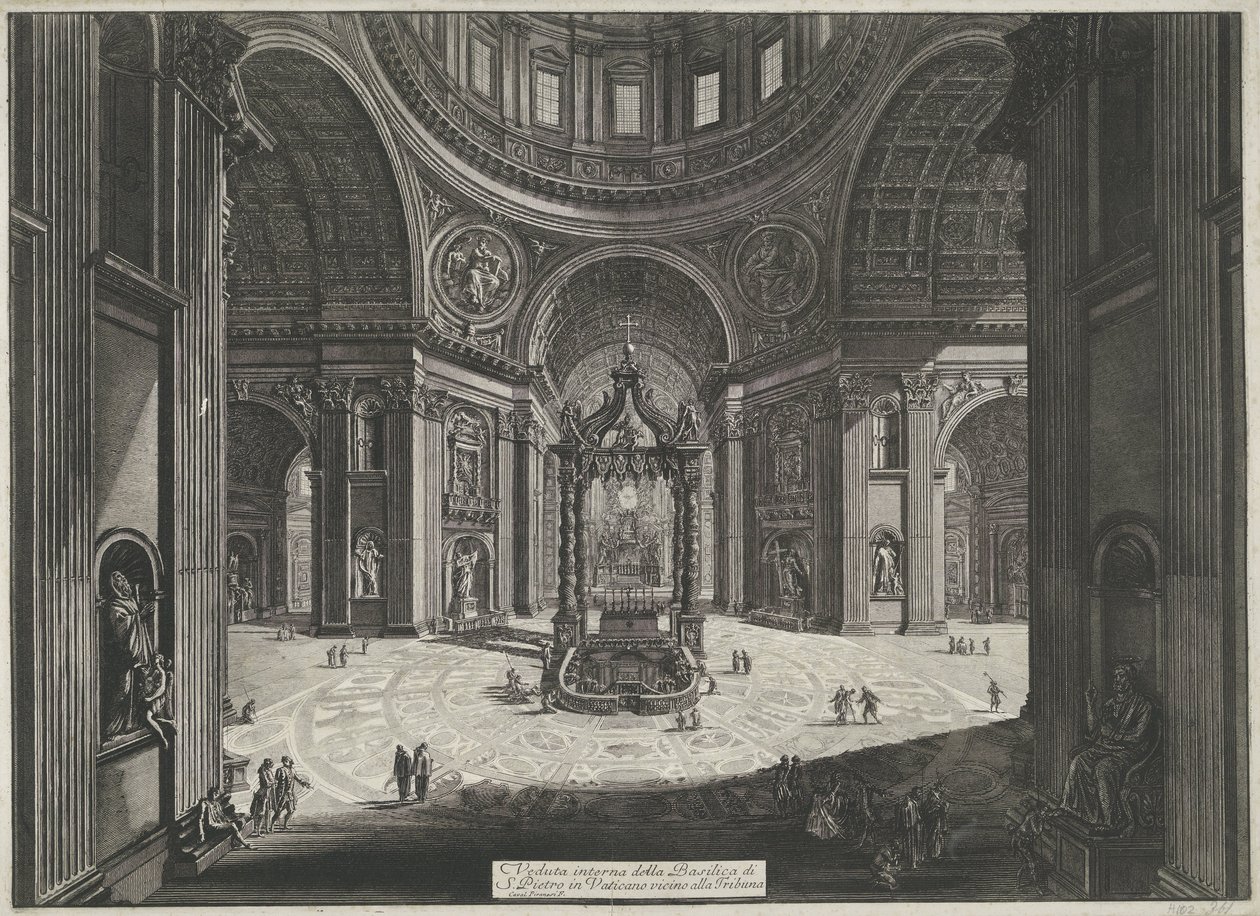 Transept van de Sint-Pietersbasiliek te Vaticaanstad Interiörvy av Peterskyrkan i Vatikanen nära Tribuna (titel på objektet) Gezichten op Rome (serietitel) Utsikt över Rom designad och graverad av Giambattista Piranesi-arkitekten Ve ( av Giovanni Battista Piranesi