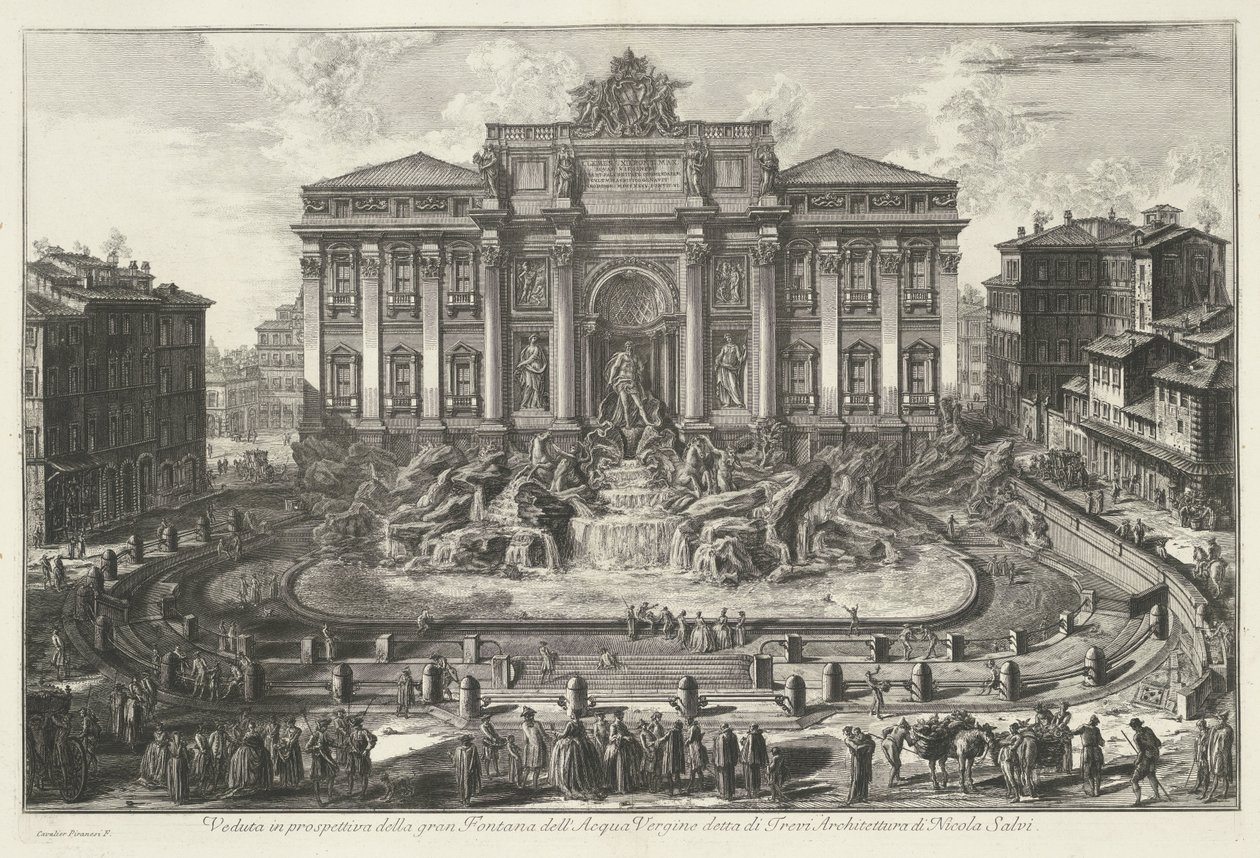 Trevifontein i Rom Perspektivvy av den stora Fontana dell