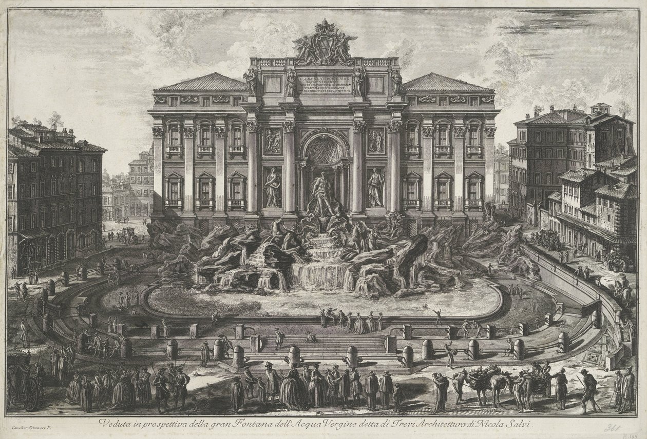 Trevifontein i Rom Perspektivvy av den stora Fontana dell