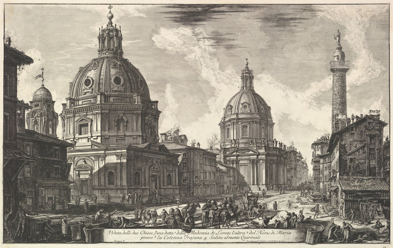 Två kyrkor nära Trajans kolumn, S. Maria di Loreto och Santissimo Nome di Maria Ve ..., ca. 1762. av Giovanni Battista Piranesi