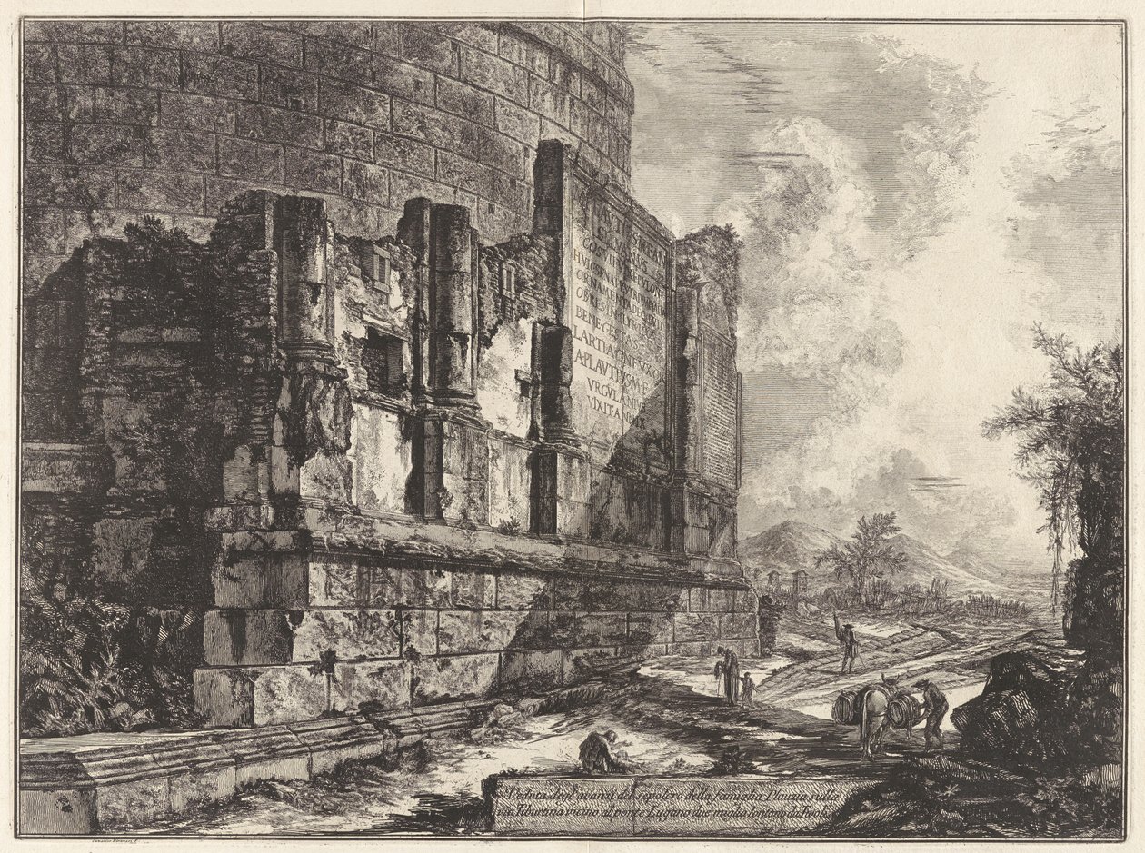 Vy över resterna av familjen Plautias gravmonument vid Via Tiburtina nära Ponte Lugano, två engelska mil från Tivoli, ur Vedute di av Giovanni Battista Piranesi