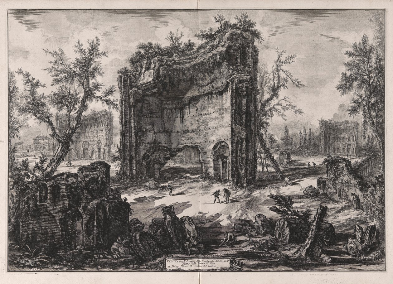 Utsikt över resterna av byggnaderna på andra våningen i Titusbadet, från Vedute di Roma (Utsikt över Rom) av Giovanni Battista Piranesi