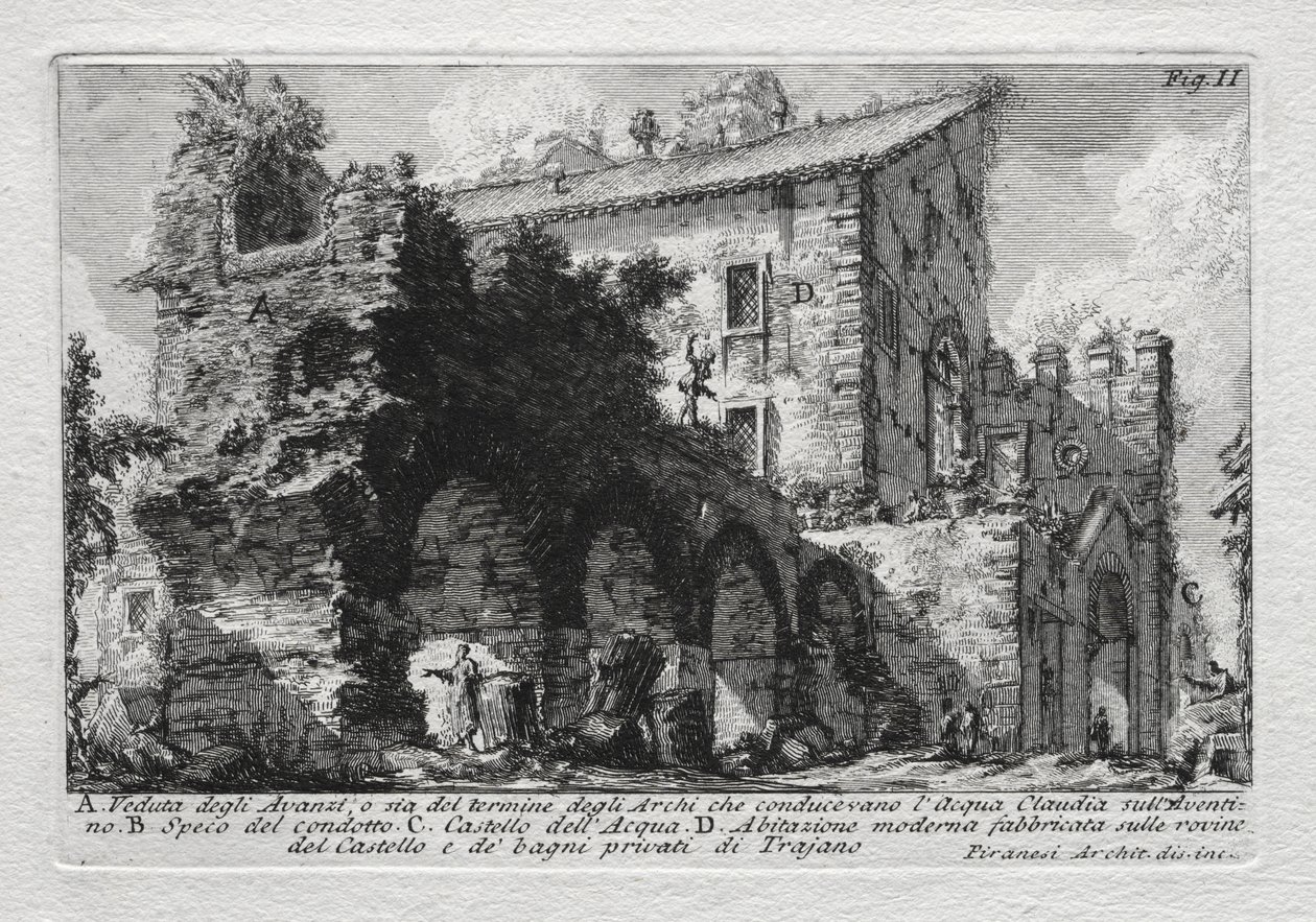 Utsikt över resterna, eller båda av änden av bågarna som ledde Acqua Giulia av Giovanni Battista Piranesi
