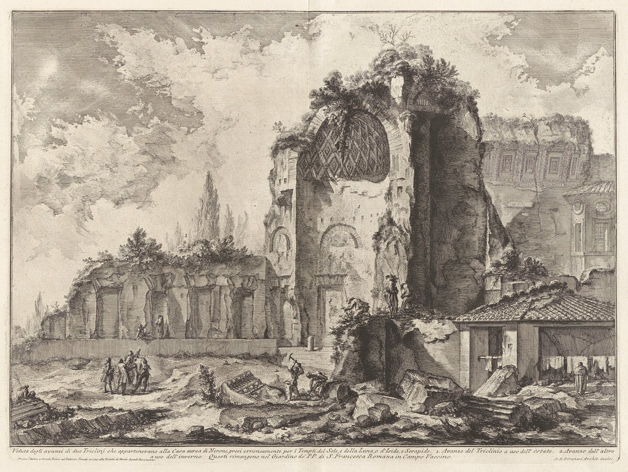 Vy över resterna av två Triclini som tillhörde Neros gyllene hus av Giovanni Battista Piranesi