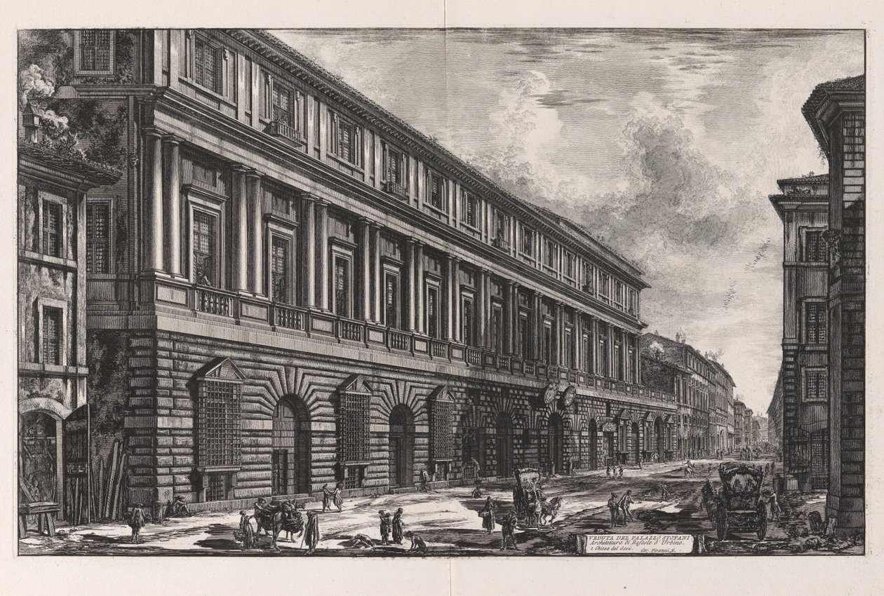 Vy över Palazzo Stopani. Arkitektur av Rafael från Urbino, ur Vedute di Roma (Vyer över Rom) av Giovanni Battista Piranesi
