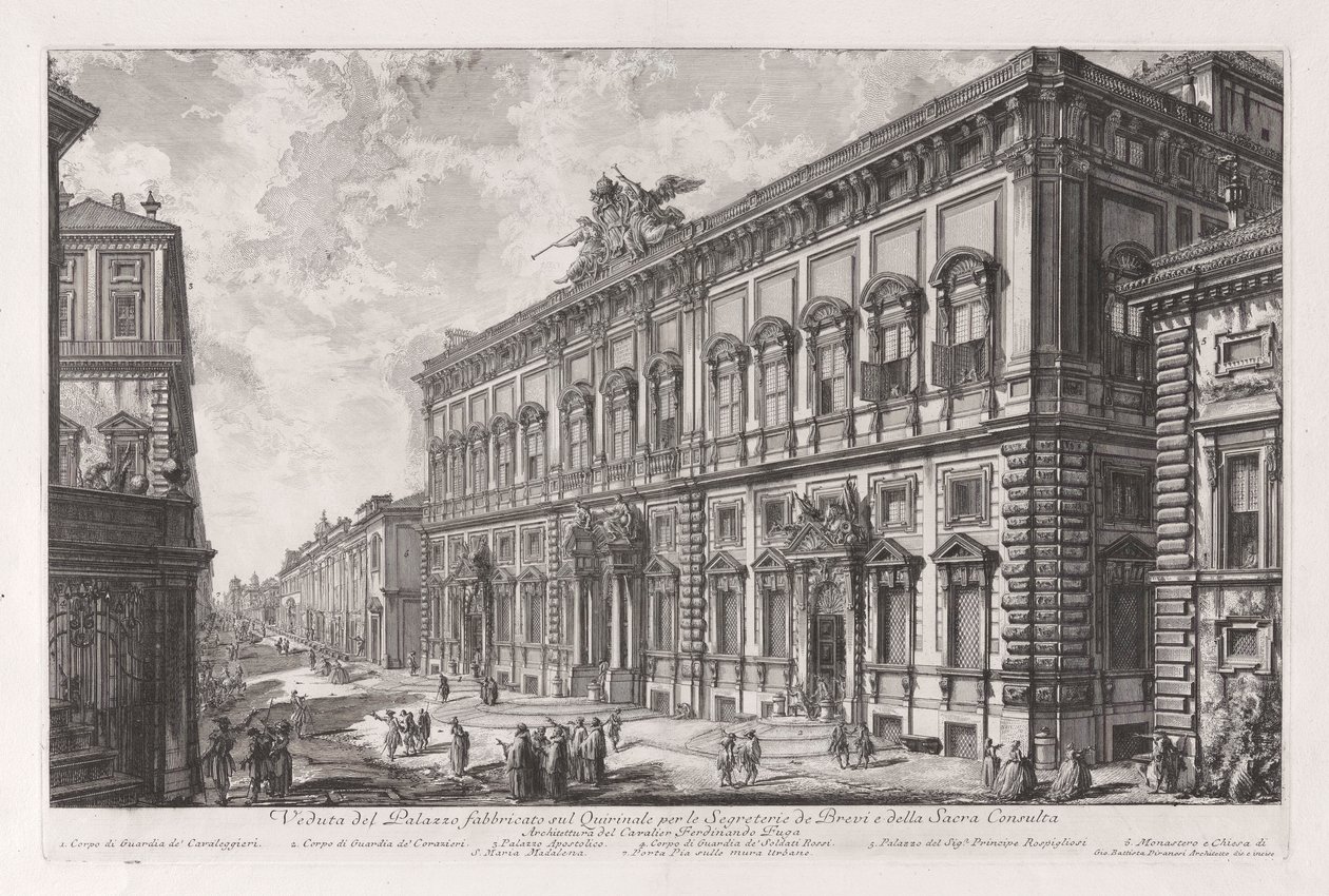 Utsikt över Palazzo byggt på Quirinal för sekreteraren för Briefs och det heliga rådet, från Vedute di Roma av Giovanni Battista Piranesi