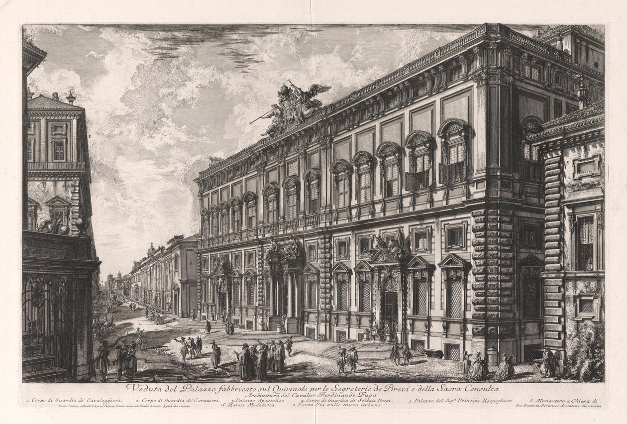 Utsikt över Palazzo byggt på Quirinal för sekreteraren för Briefs och det heliga rådet, från Vedute di Roma (Utsikt över Rom) av Giovanni Battista Piranesi