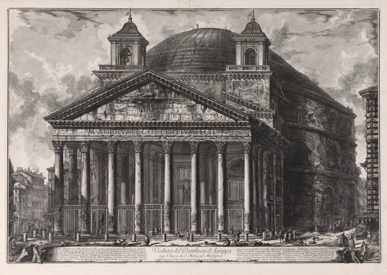 Vy över Agrippas Pantheon, i dag kyrkan Santa Maria ad Martyres [egentligen Hadrianus Pantheon], ur Vedute di Roma (Vyer över Rom) av Giovanni Battista Piranesi