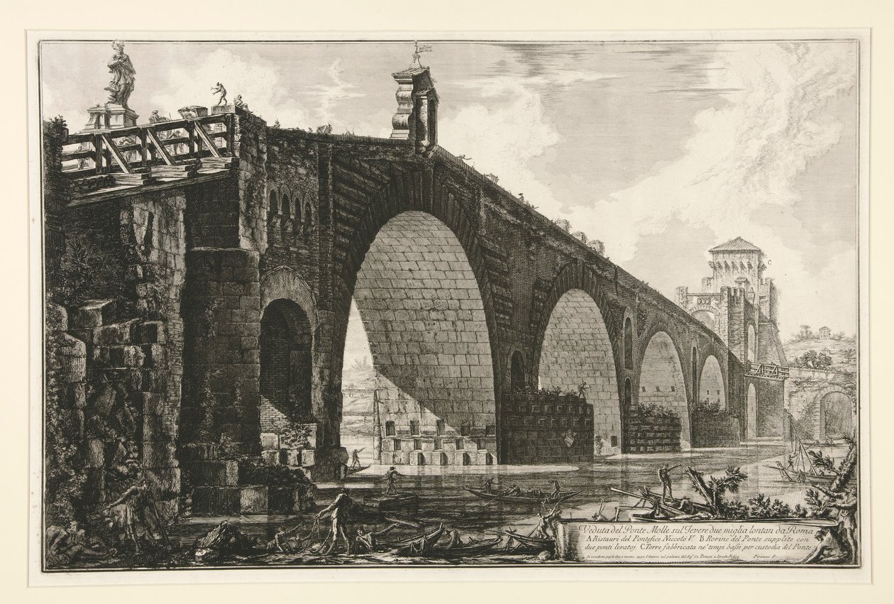 Utsikt över Milvianbron över Tibern två mil utanför Rom, från Vedute di Roma av Giovanni Battista Piranesi