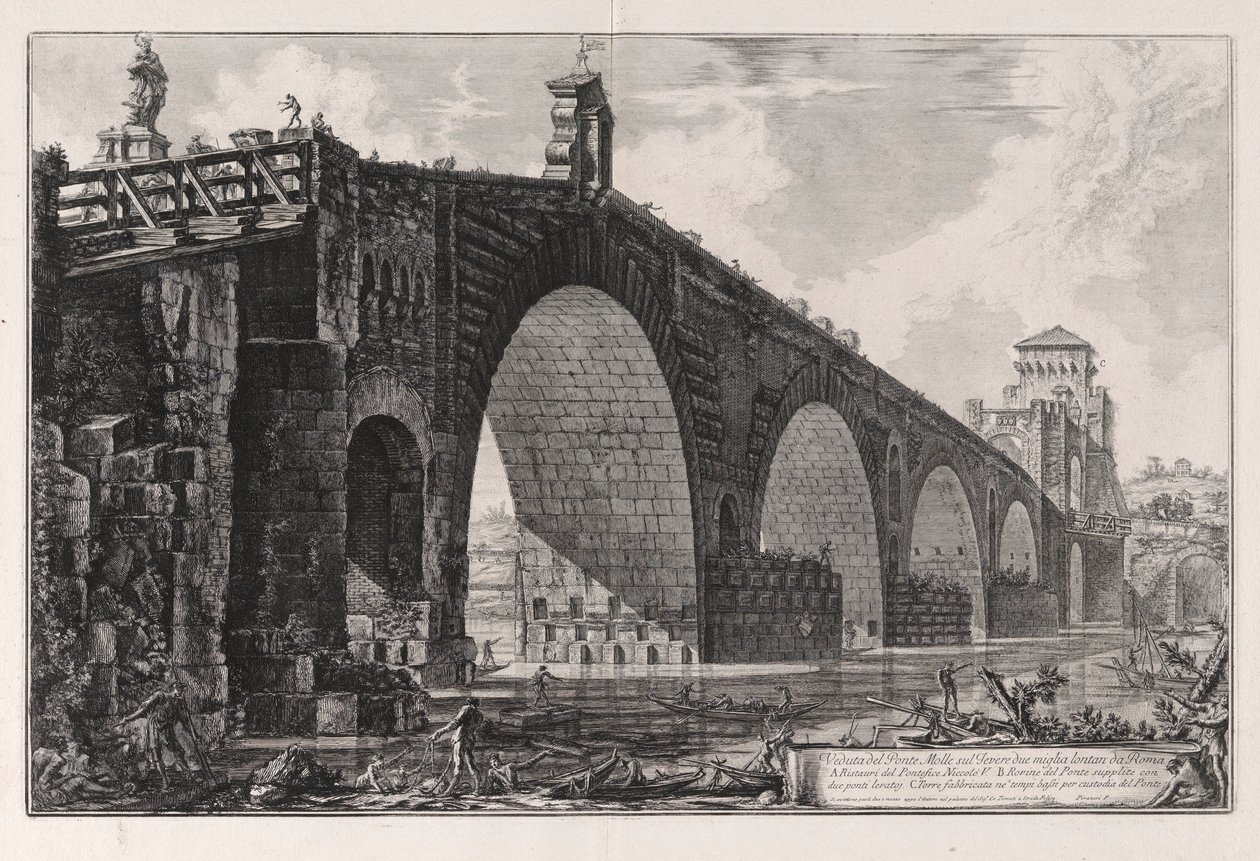 Utsikt över Milvianska bron över Tibern Two Miles utanför Rom, från Vedute di Roma (Utsikt över Rom) av Giovanni Battista Piranesi