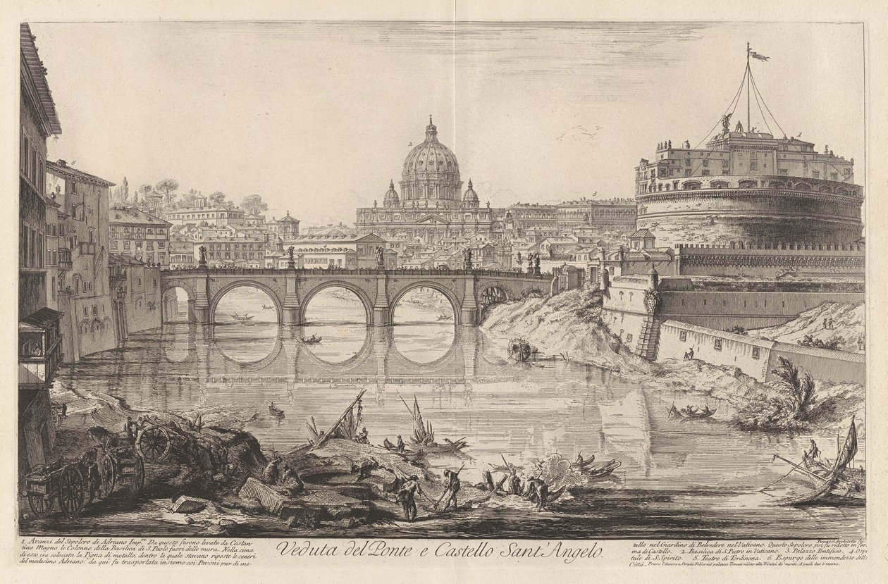 Utsikt över bron och slottet Sant av Giovanni Battista Piranesi