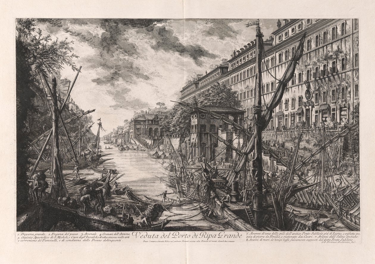 Utsikt över hamnen i Ripa Grande, från Vedute di Roma (Utsikt över Rom) av Giovanni Battista Piranesi