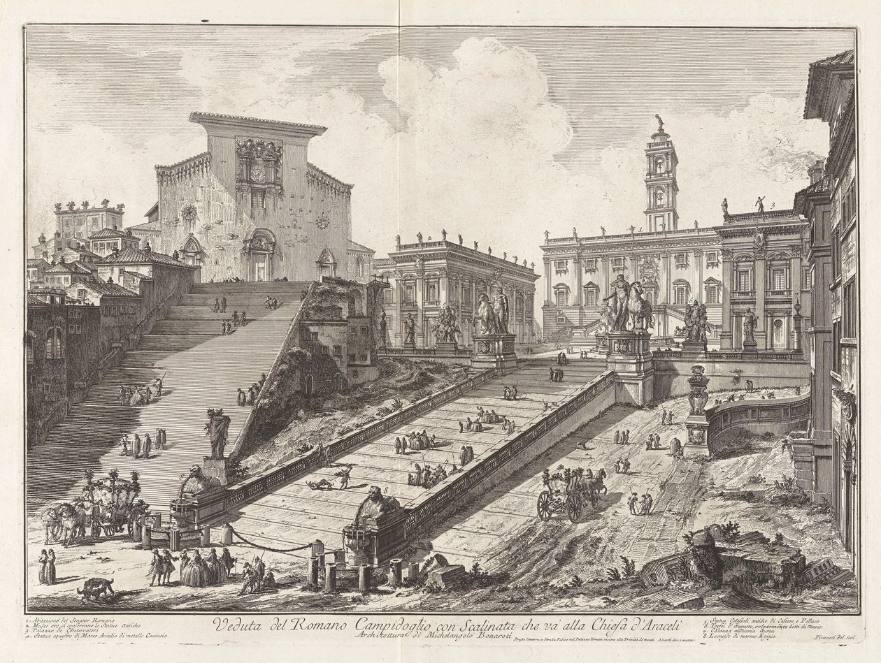 Utsikt över den romerska Capitolium med trappan som går upp av Giovanni Battista Piranesi