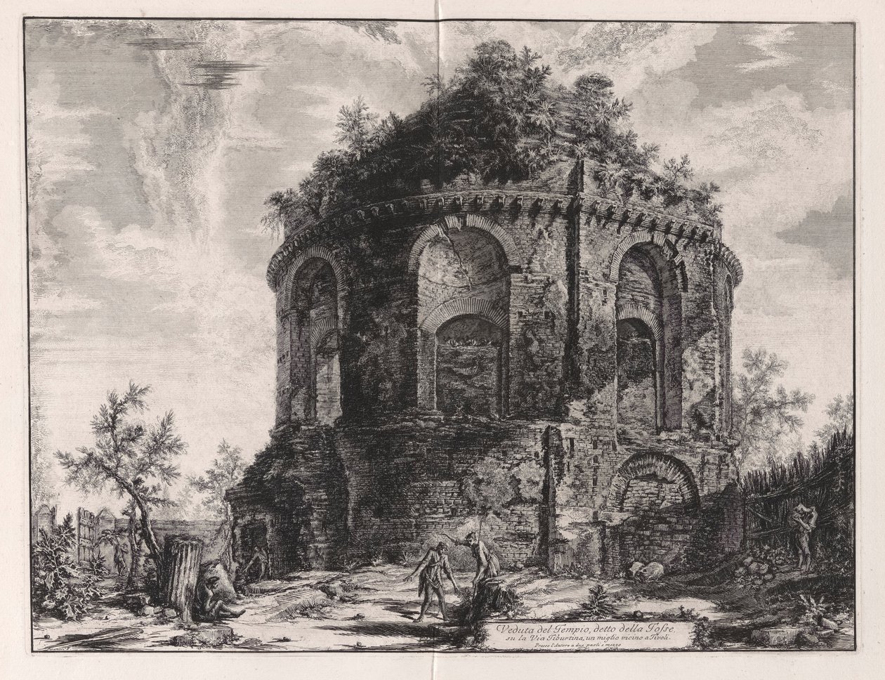 Utsikt över det så kallade hosttemplet på Via Tiburtina, en mil från Tivoli, från Vedute di Roma (Utsikt över Rom) av Giovanni Battista Piranesi