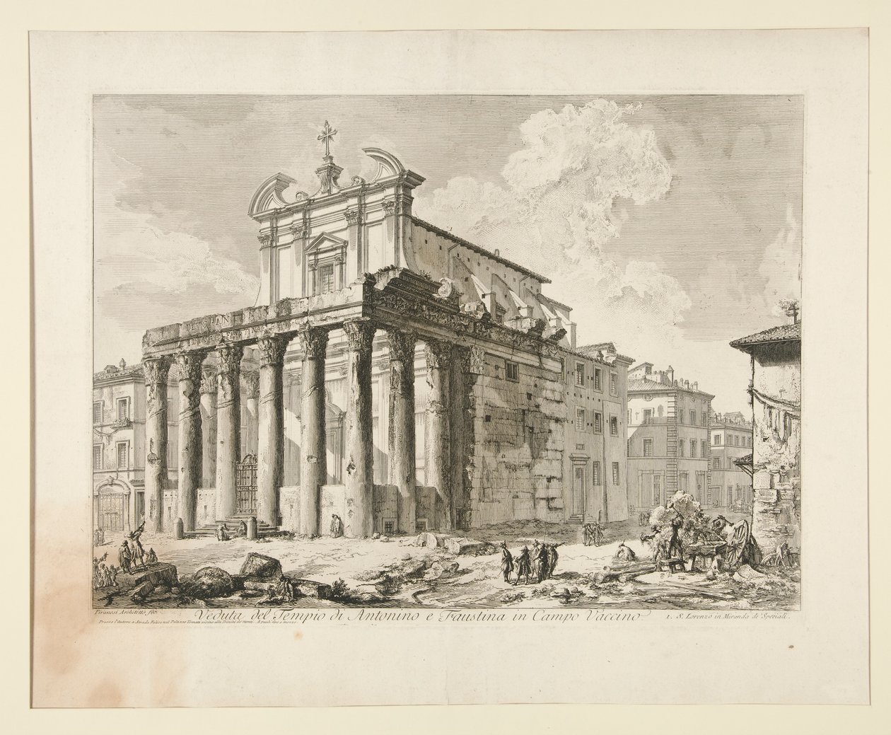 Utsikt över Antoninus och Faustinas tempel i Campo Vaccino. (Utsikt över Antoninus och Faustinas tempel i Forum Romanum.), från Vedute di Roma av Giovanni Battista Piranesi