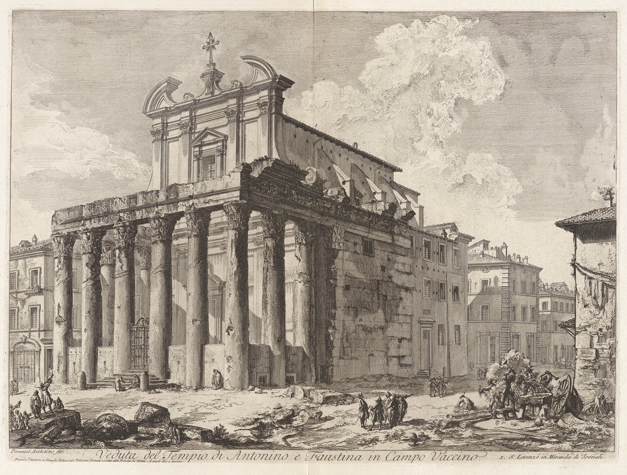 Utsikt över Antoninus och Faustinas tempel i Campo Vaccino (Utsikt över Antoninus och Faustinas tempel i Forum Romanum), från Vedute di Roma (Utsikt över Rom) av Giovanni Battista Piranesi
