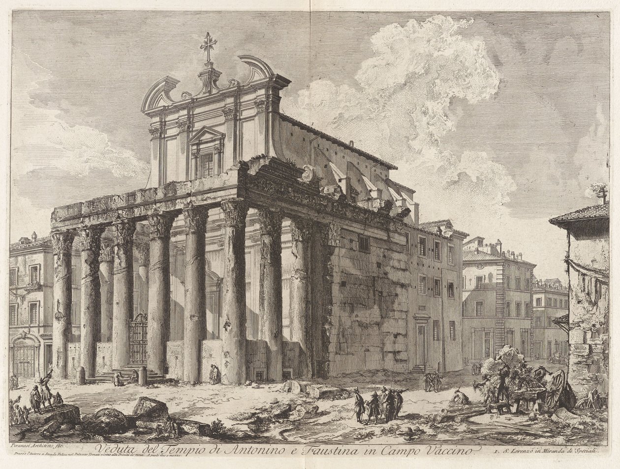 Vy över Antoninus och Faustinas tempel på Campo Vaccino, ur Vedute di Roma av Giovanni Battista Piranesi