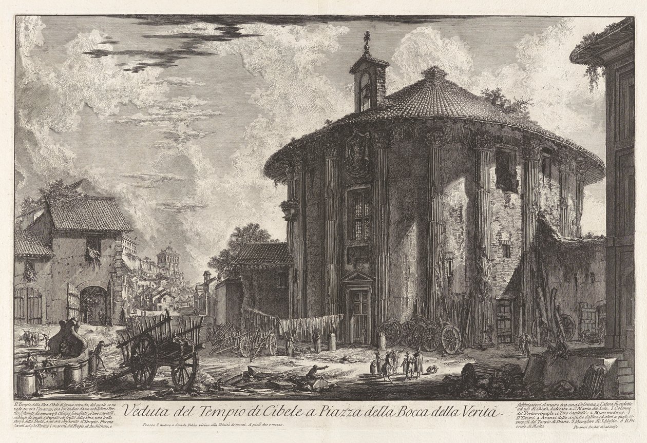 Utsikt över Cybeletemplet på Piazza della Bocca della Verit? (Utsikt över Cybeletemplet på Piazza av Bocca della Verit?), Från Vedute di Roma (Utsikt över Rom) av Giovanni Battista Piranesi