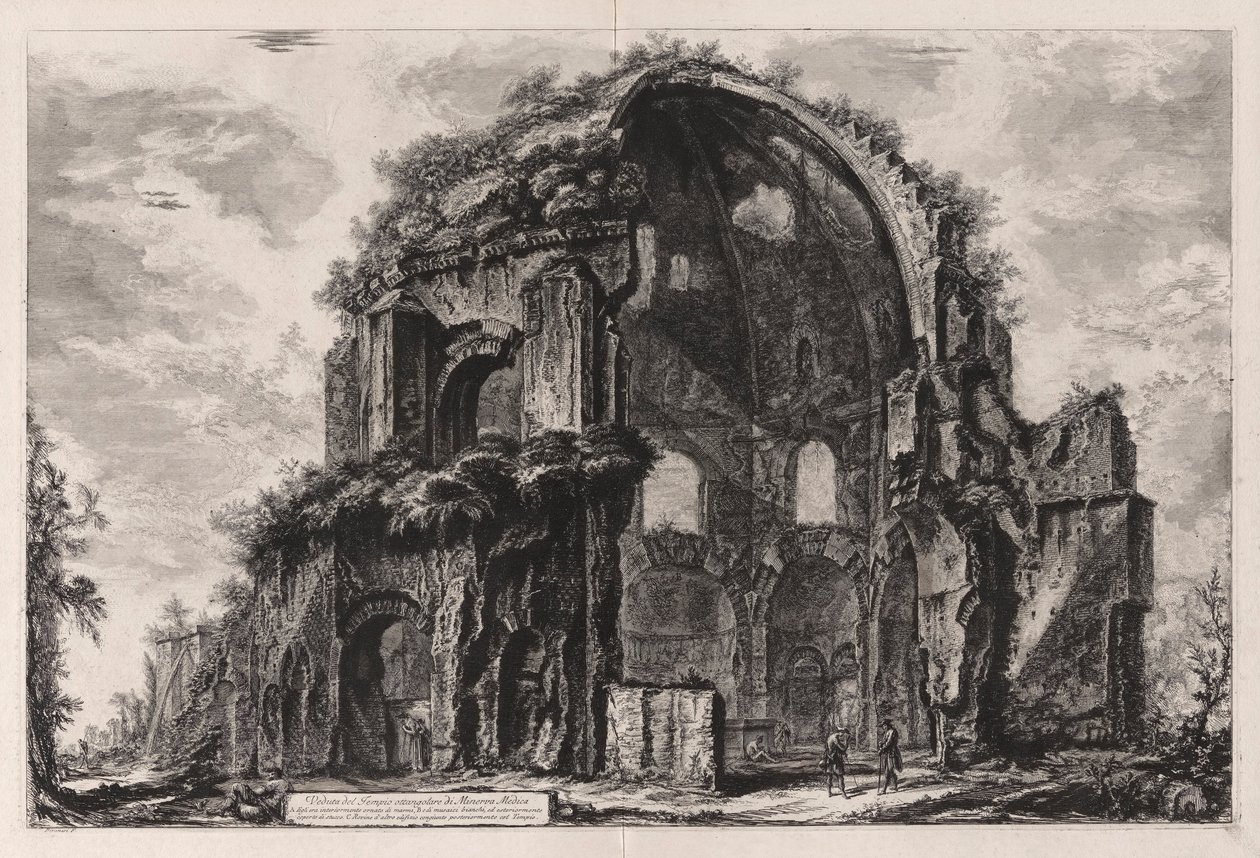 Utsikt över Minerva Medicas åttakantiga tempel [som nu anses ha varit ett nymfaeum i Horti Liciniani eller Licinius trädgårdar]), från Vedute di Roma (Utsikt över Rom) av Giovanni Battista Piranesi
