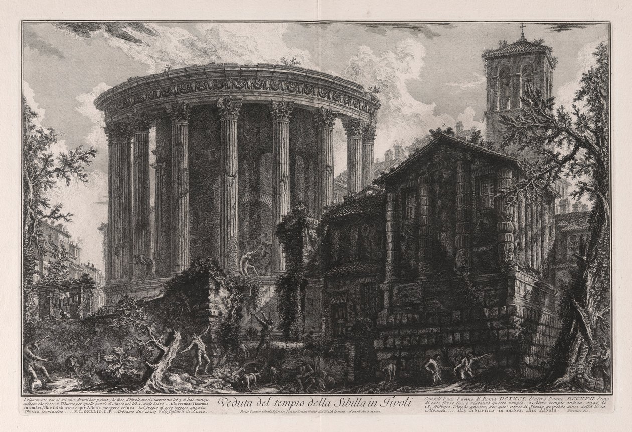 Utsikt över Sibylltemplet i Tivoli, från Vedute di Roma (Utsikt över Rom) av Giovanni Battista Piranesi