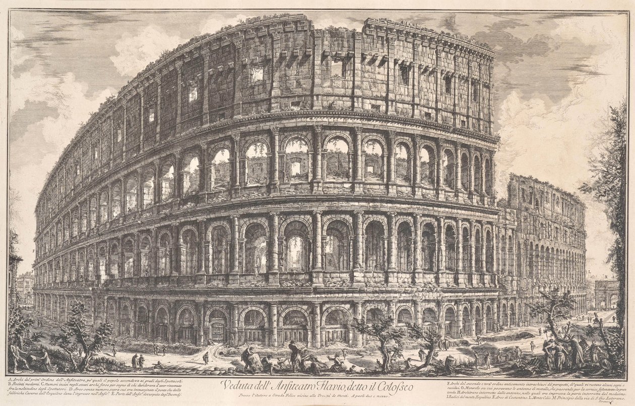 Utsikt över den flaviska amfiteatern känd som Colosseum, 1757. av Giovanni Battista Piranesi