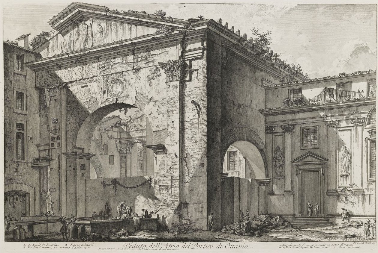 Utsikt över entréportiken till Ottavias portik (Ottavias portik: Entréportiken, utsida) av Giovanni Battista Piranesi