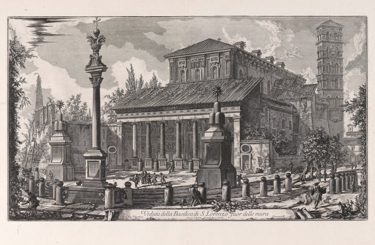 Utsikt över basilikan San Lorenzo fuori delle Mura, från Vedute di Roma (Utsikt över Rom) av Giovanni Battista Piranesi