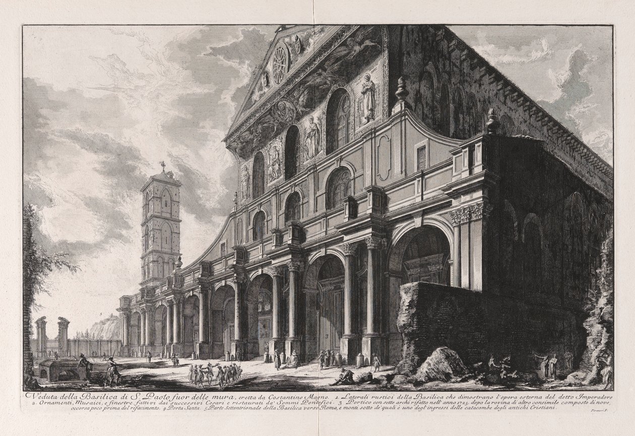 Utsikt över basilikan San Paolo fuori delle Mura, byggd av Konstantin den store, från Vedute di Roma (Utsikt över Rom) av Giovanni Battista Piranesi
