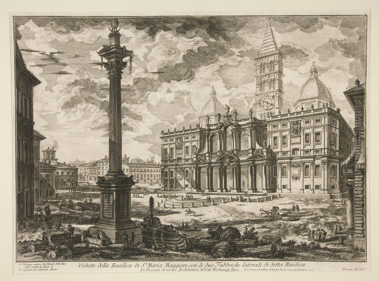 Utsikt över basilikan Santa. Maria Maggiore med de två laterala fabrikerna av nämnda basilika (Utsikt över basilikan S. Maria Maggiore med dess två flankerande vingar), från Vedute di Roma av Giovanni Battista Piranesi