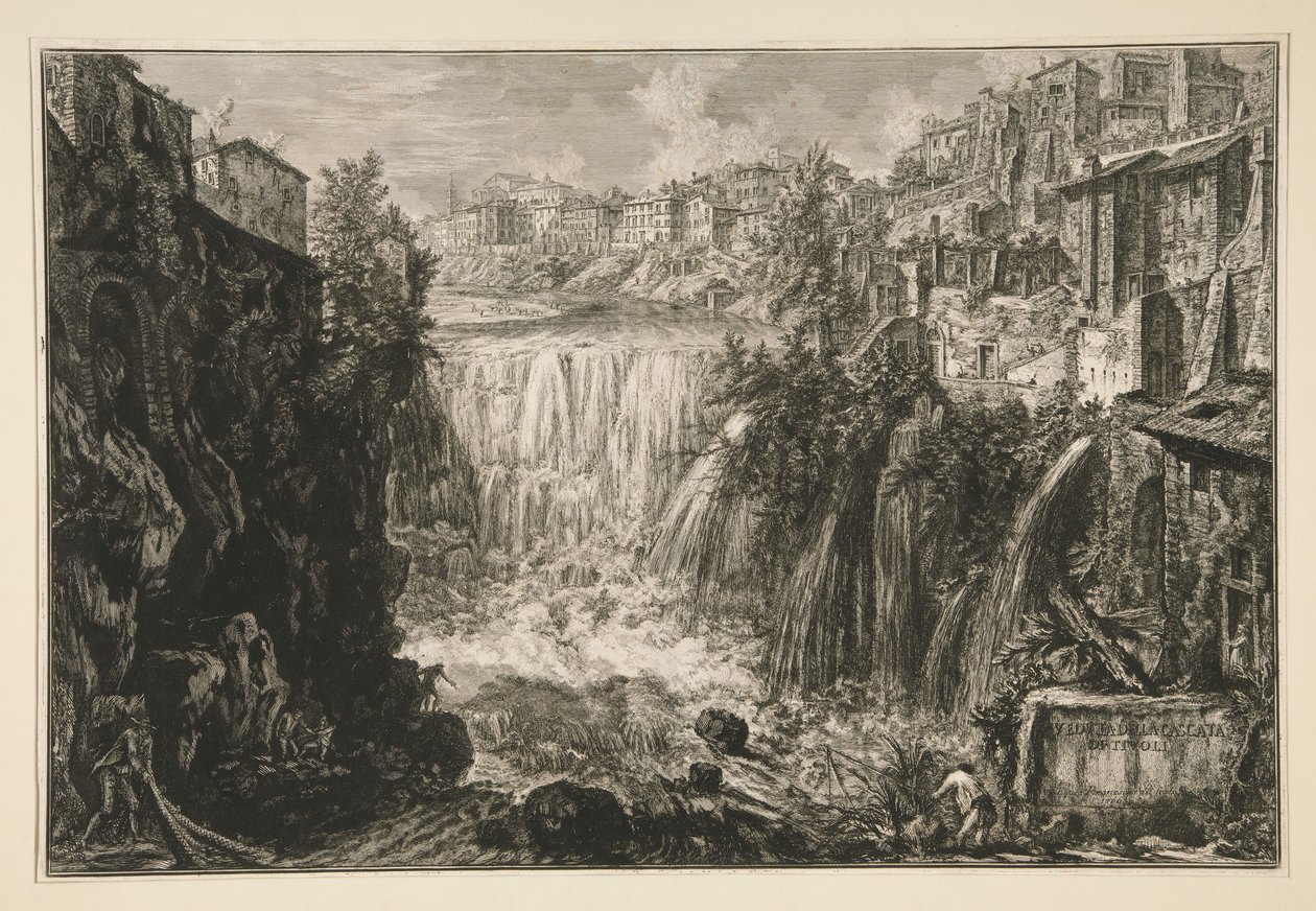 Utsikt över vattenfallet i Tivoli, ur Vedute di Roma av Giovanni Battista Piranesi