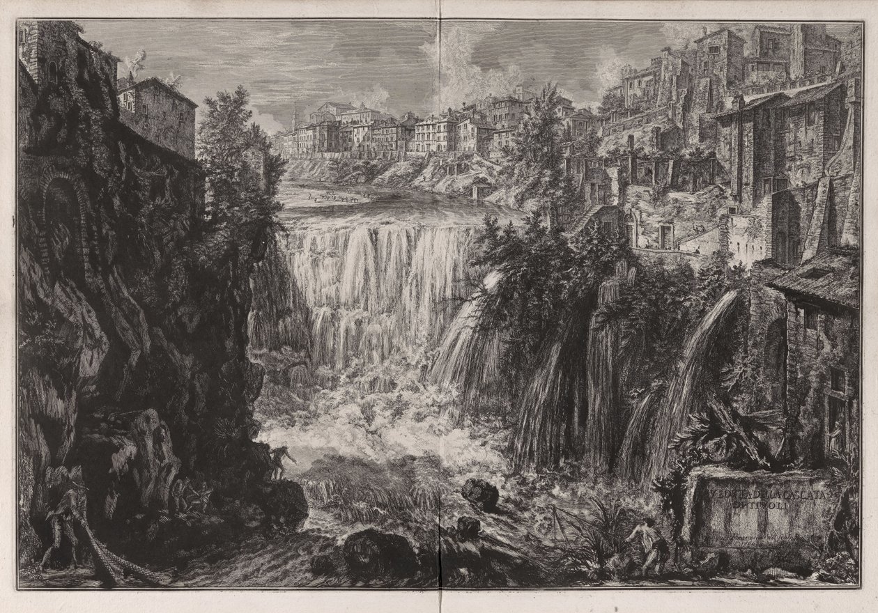 Vy över vattenfallet i Tivoli, ur Vedute di Roma av Giovanni Battista Piranesi