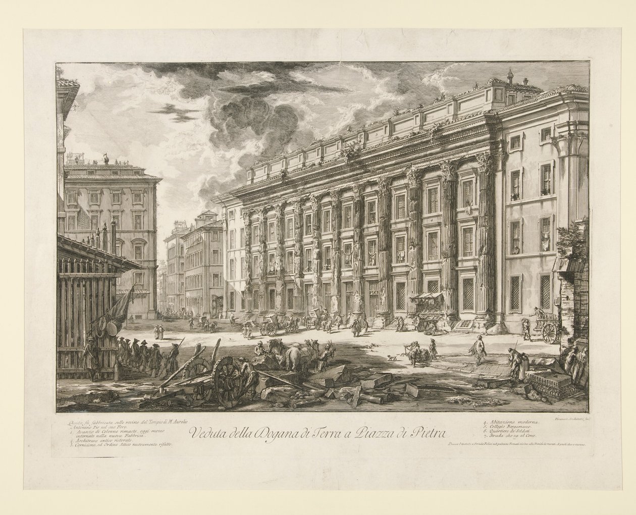 Utsikt över tullhuset på Piazza di Pietra, från Vedute di Roma av Giovanni Battista Piranesi
