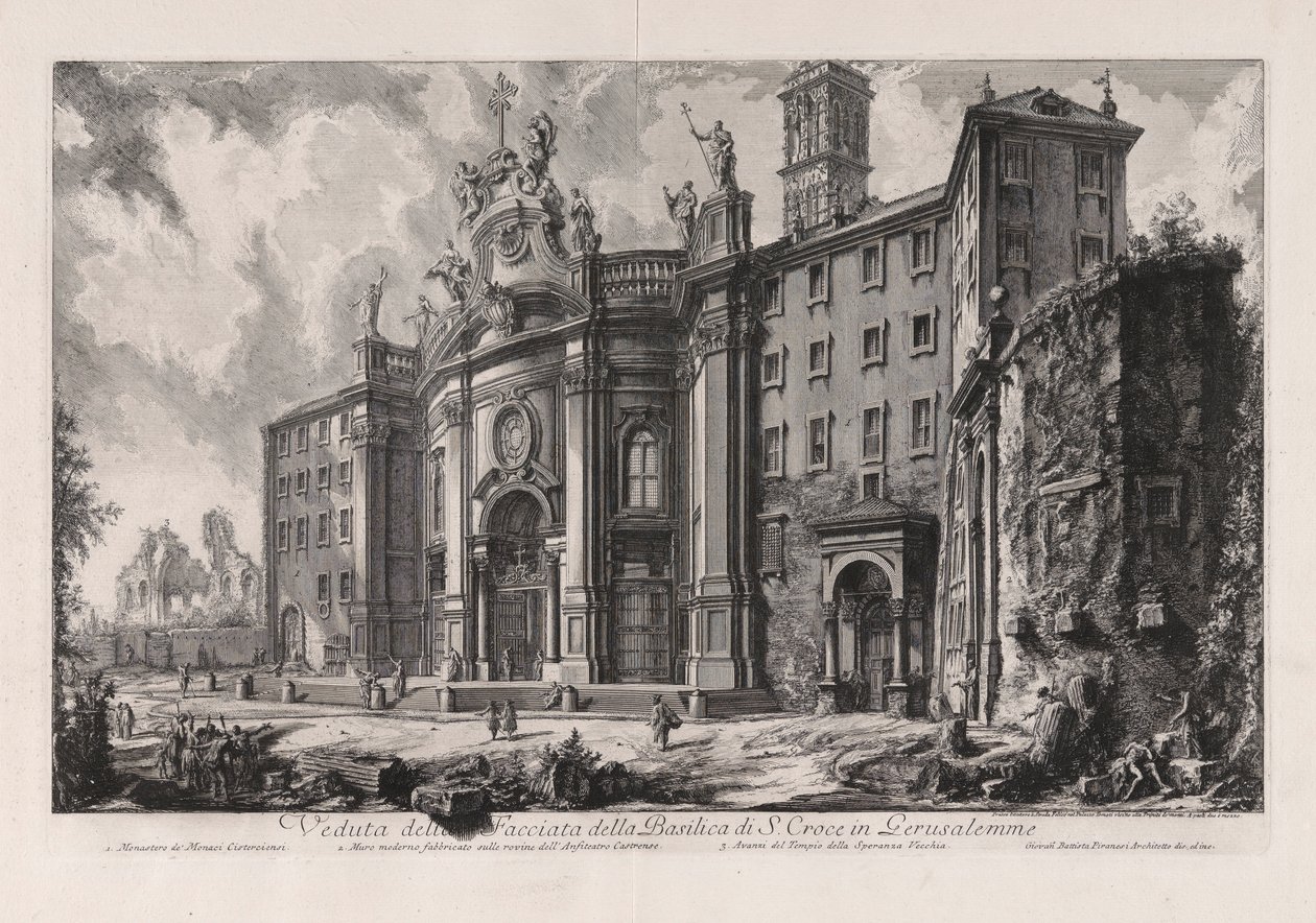 Utsikt över det heliga korsets basilika i Jerusalem (Utsikt över Fa? Ade över det heliga korsets basilika i Jerusalem), från Vedute di Roma (Utsikt över Rom) av Giovanni Battista Piranesi