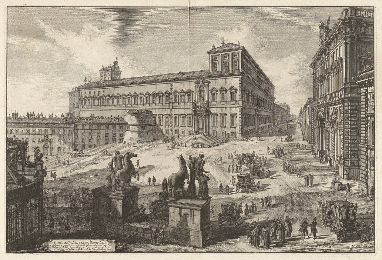 Utsikt över Piazza di Monte Cavallo (Utsikt över Piazza di Monte Cavallo [Piazza del Quirinale med Quirinalpalatset i centrum]), från Vedute di Roma (Utsikt över Rom) av Giovanni Battista Piranesi