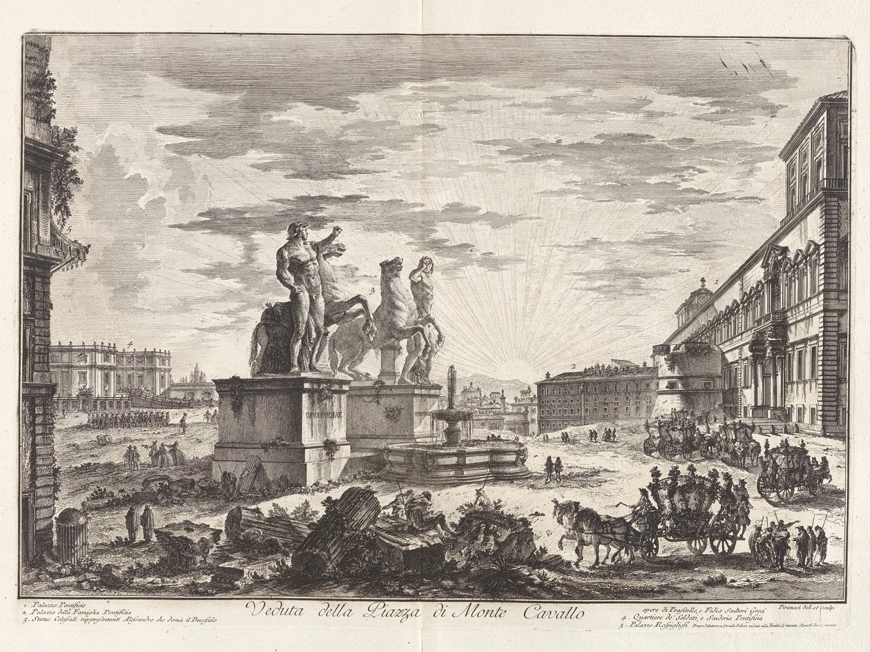 Utsikt över Piazza di Monte Cavallo (Utsikt över Piazza di Monte Cavallo [nu Piazza del Quirinale med Quirinalpalatset]), från Vedute di Roma (Utsikt över Rom) av Giovanni Battista Piranesi