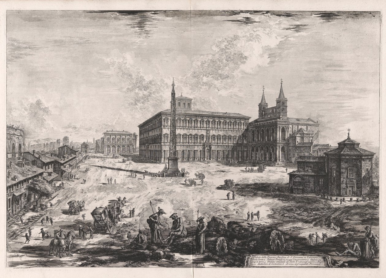Utsikt över torget och basilikan S. Giovanni in Laterano (utsikt över torget och basilikan San Giovanni in Laterano), från Vedute di Roma (utsikt över Rom) av Giovanni Battista Piranesi