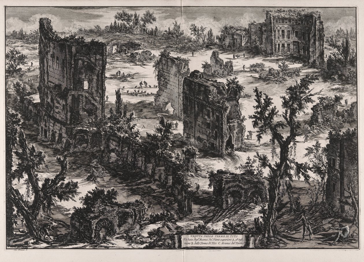 Veduta delle Terme di Tito (Utsikt över Titus bad), från Vedute di Roma (Utsikt över Rom) av Giovanni Battista Piranesi