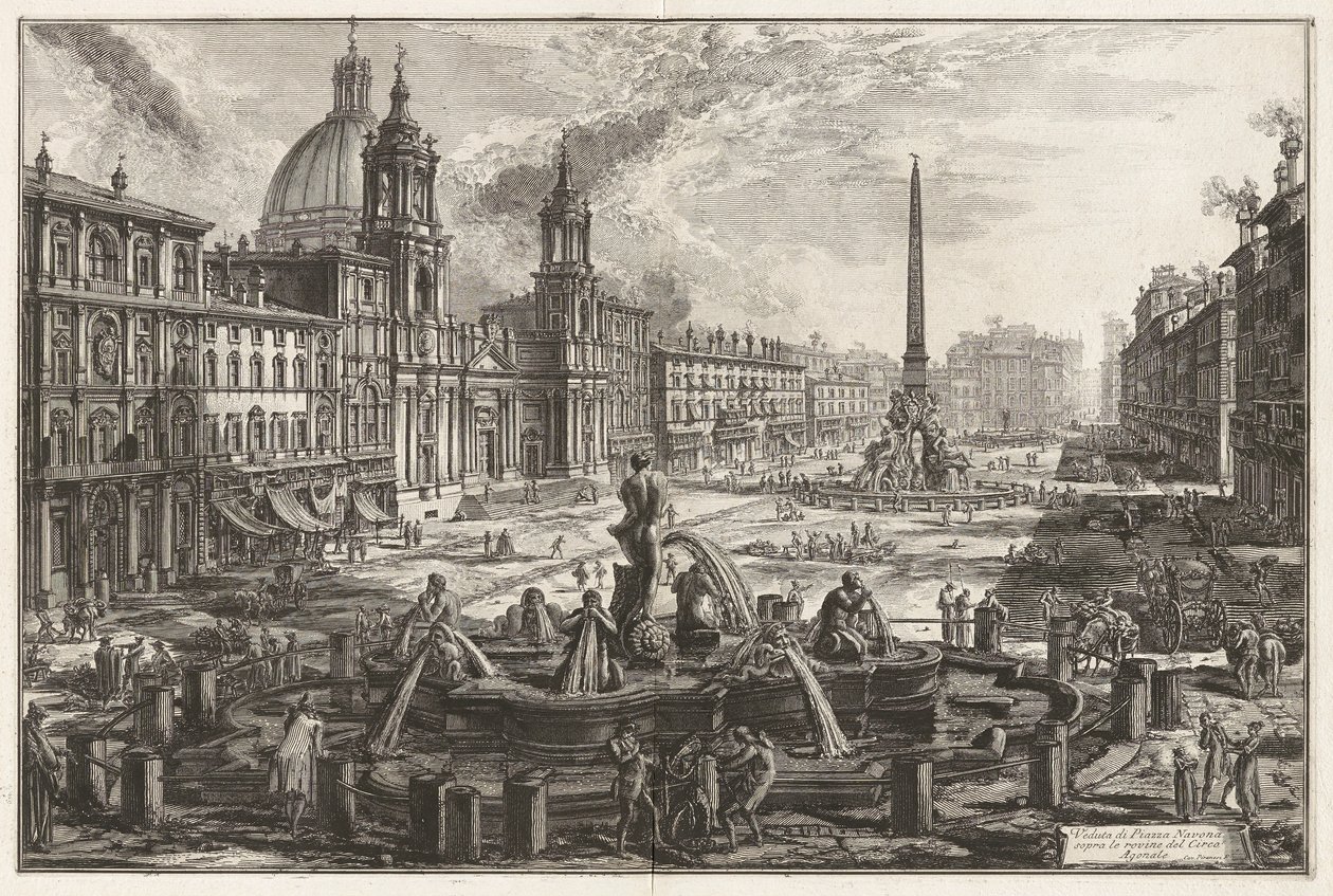 Utsikt över Piazza Navona ovanför ruinerna av Circus Agonalis [Circus of Domitian]), från Vedute di Roma (Utsikt över Rom) av Giovanni Battista Piranesi