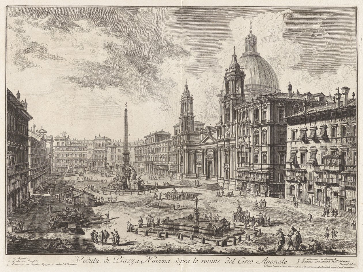 Vy över Piazza Navona ovanför ruinerna av Circus Agonalis (Vy över Piazza Navona ovanför ruinerna av Domitianus cirkus), ur Vedute di Roma (Vyer över Rom) av Giovanni Battista Piranesi