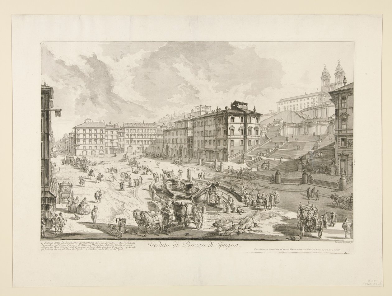 Utsikt över Spanska trappan (Utsikt över Piazza di Spagna), från Utsikt över Rom av Giovanni Battista Piranesi