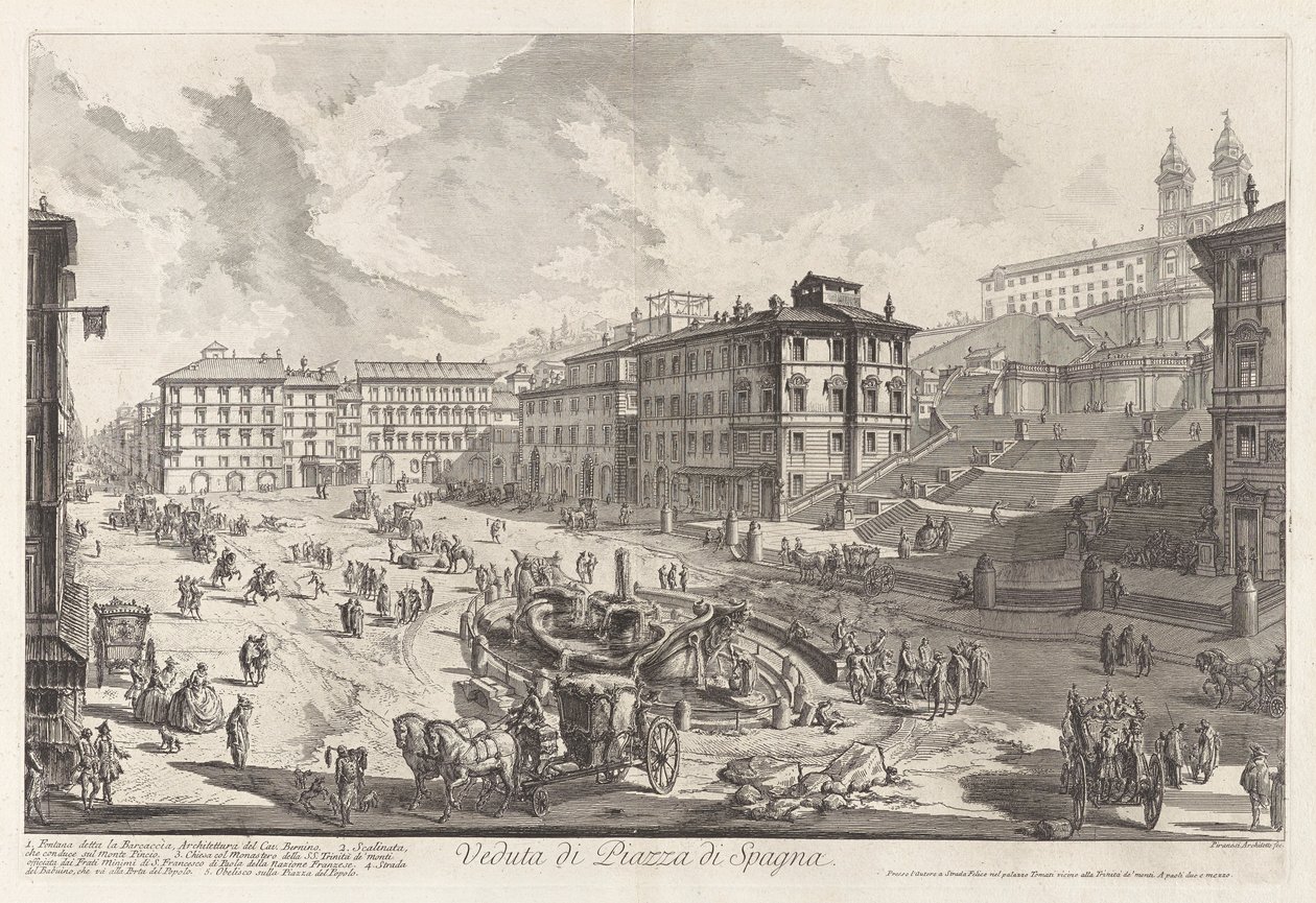 Utsikt över Piazza di Spagna, från Vedute di Roma (Utsikt över Rom) av Giovanni Battista Piranesi