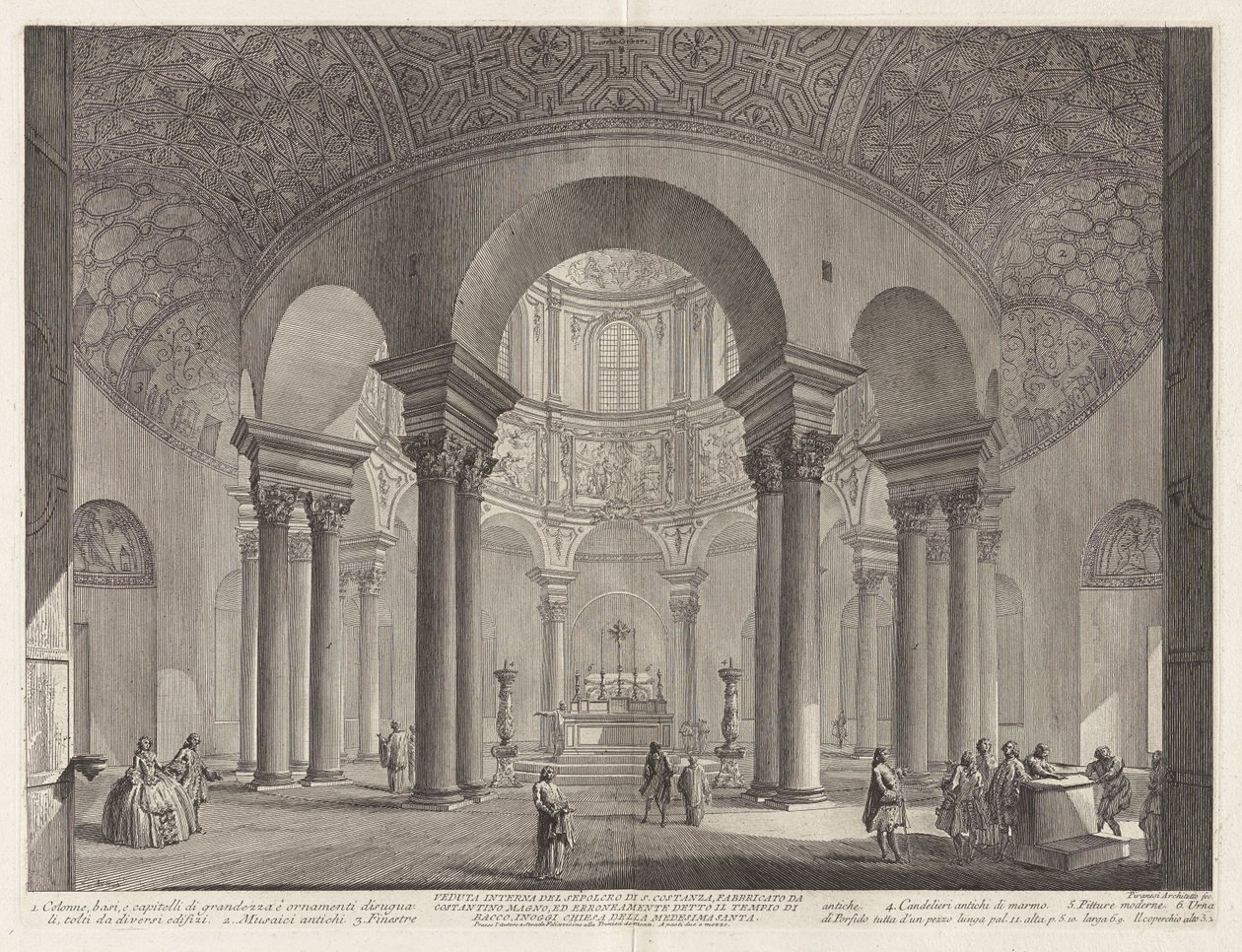 Interiörvy av den heliga Costanzas gravmonument, uppfört av Konstantin den store och felaktigt kallat Bacchustemplet, nu kyrka åt samma helgon av Giovanni Battista Piranesi