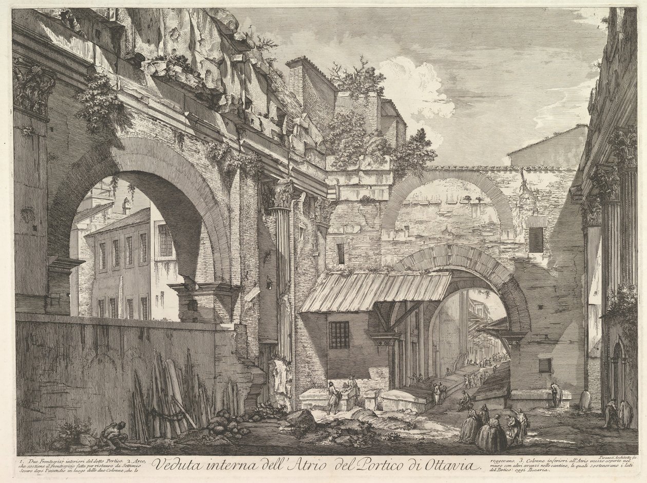 Invändig vy av Atrium of the Portico di Ottavia Invändig vy av Atrium of the Porti ..., 1760. av Giovanni Battista Piranesi